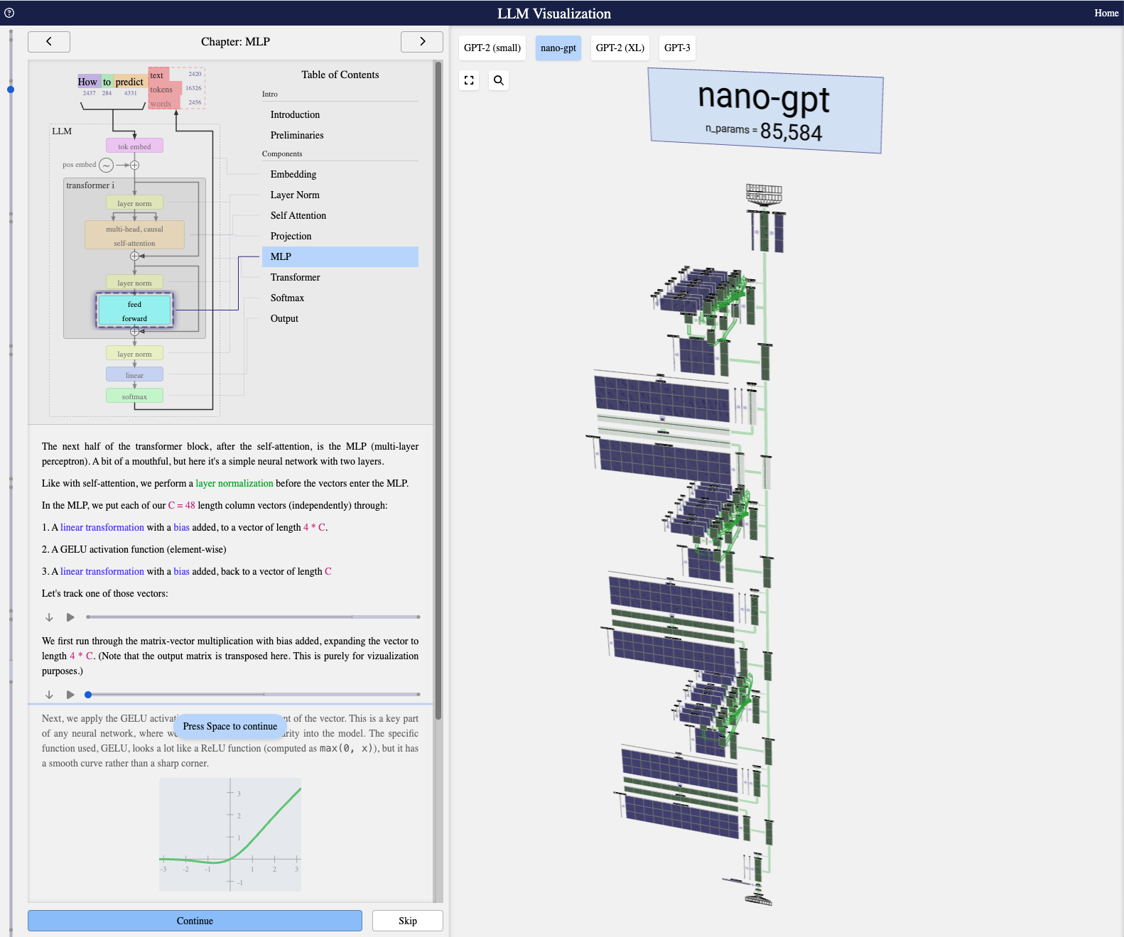 Screenshot of the LLM visualization website